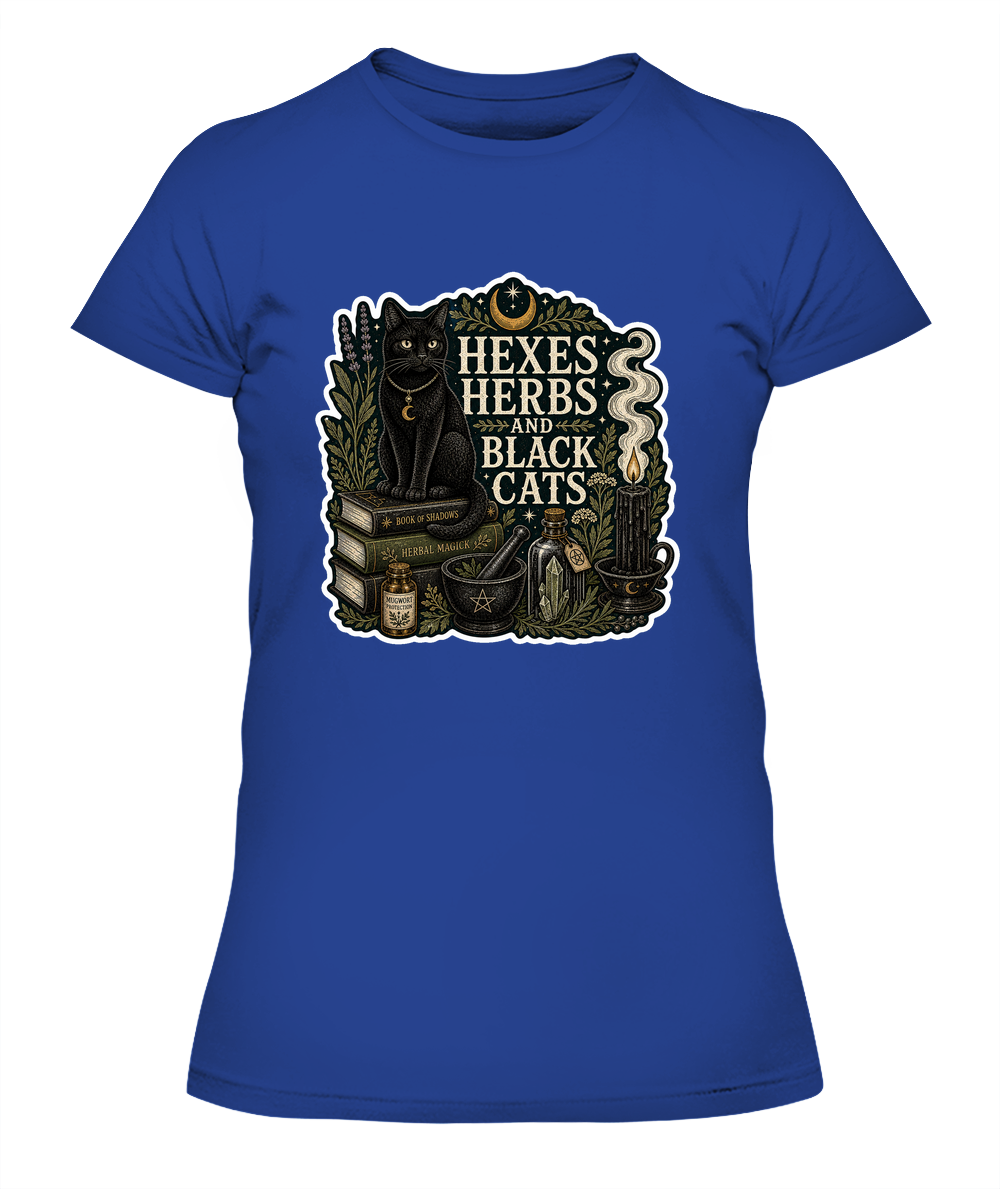 Hexes Herbs and Black Cats Ladies T-Shirt | Black Cat Lover Gift