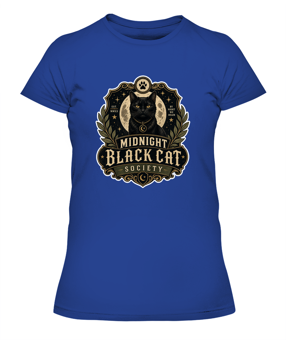 Midnight Black Cat Society Ladies T-Shirt | Black Cat Lover Gift