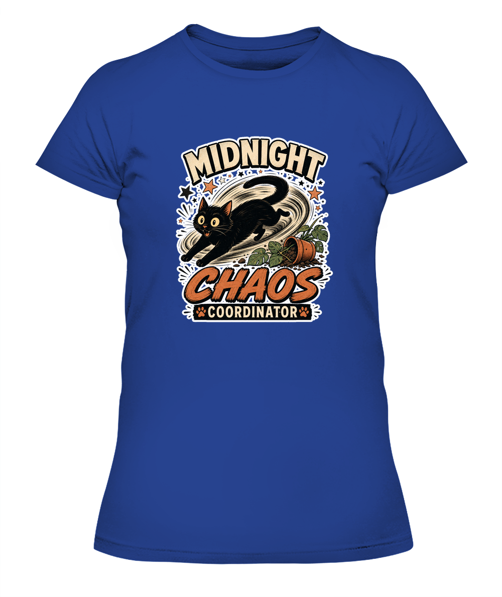 Midnight Chaos Coordinator Ladies T-Shirt | Black Cat Lover Gift