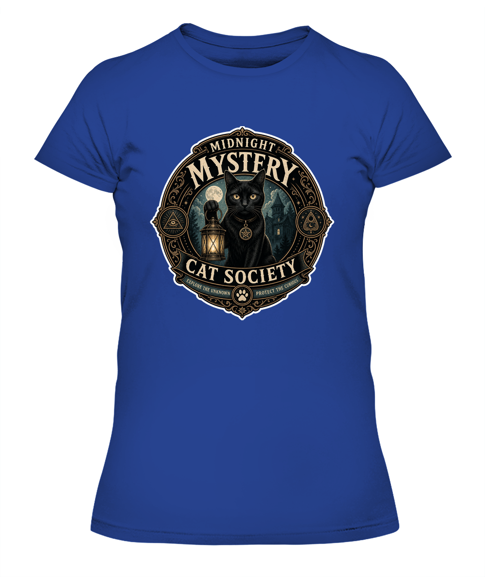 Midnight Mystery Cat Society Ladies T-Shirt | Black Cat Lover Gift