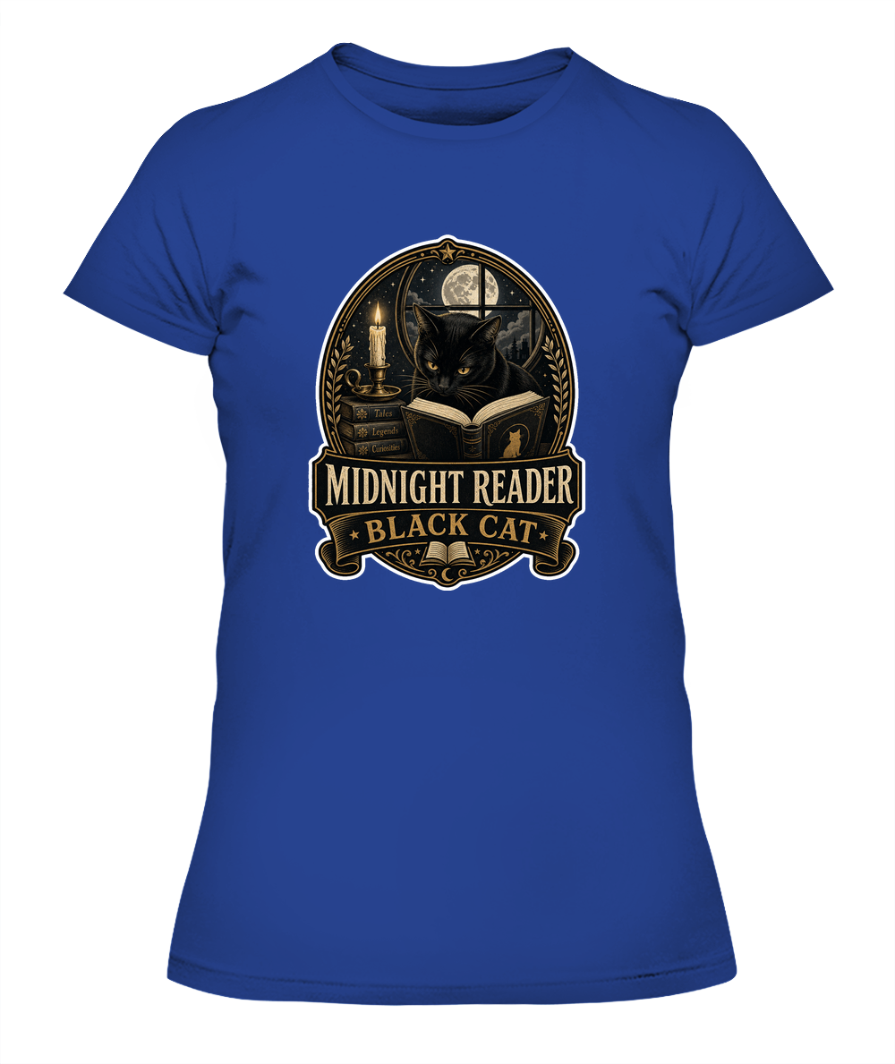 Midnight Reader Black Cat Ladies T-Shirt | Black Cat Lover Gift