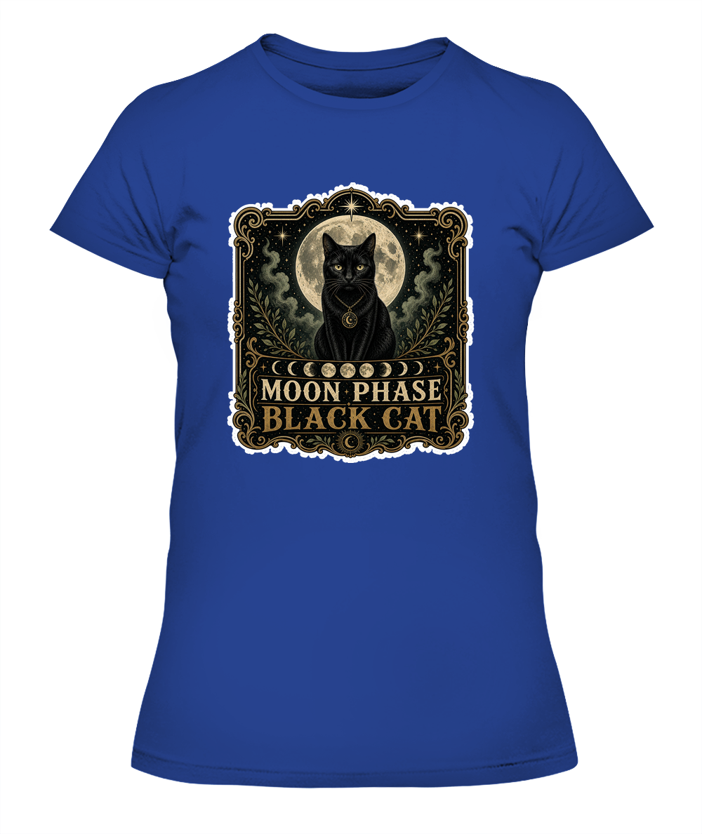 Moon Phase Black Cat Ladies T-Shirt | Black Cat Lover Gift