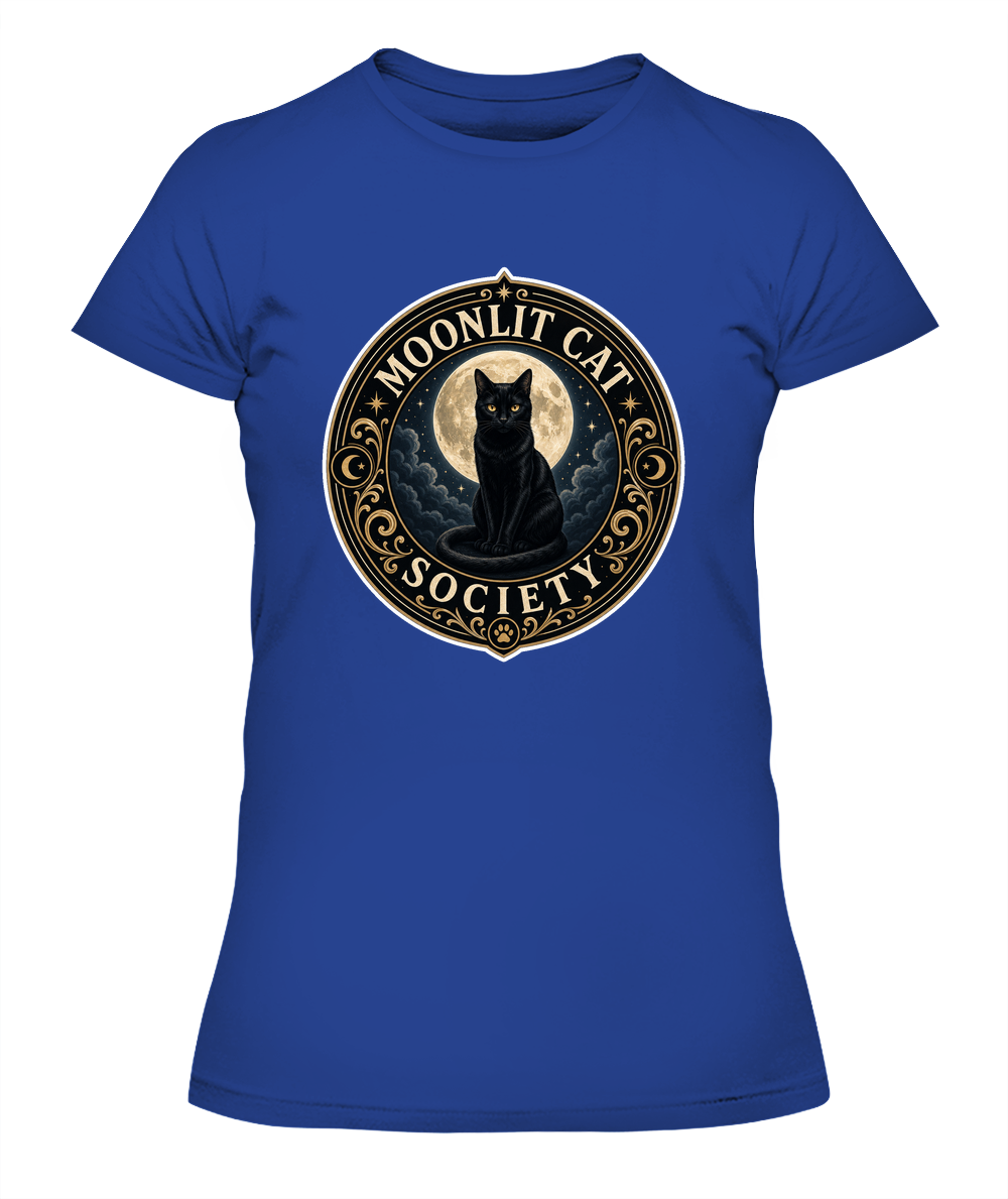 Moonlit Cat Society Ladies T-Shirt | Black Cat Lover Gift