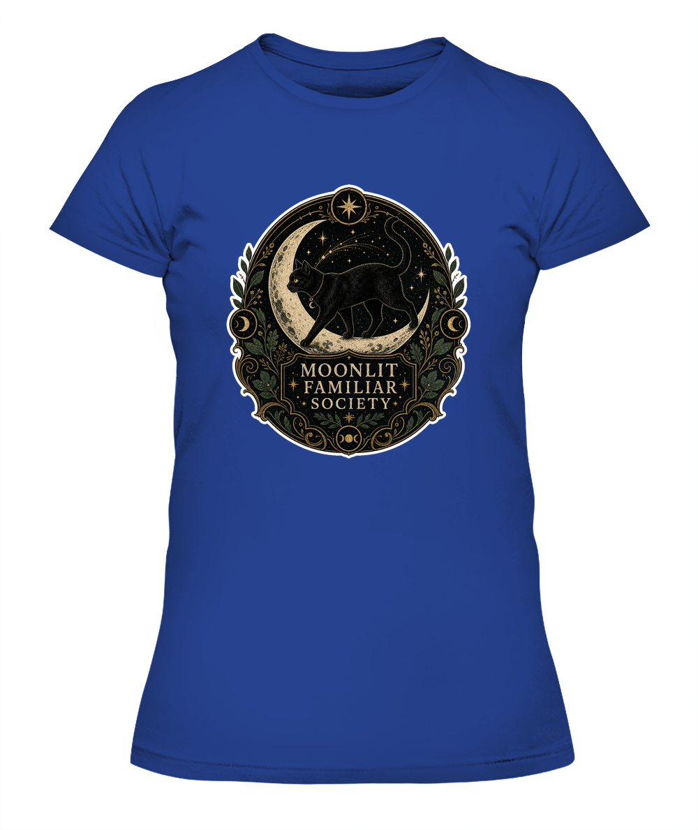 Moonlit Familiar Society Ladies T-Shirt | Black Cat Lover Gift