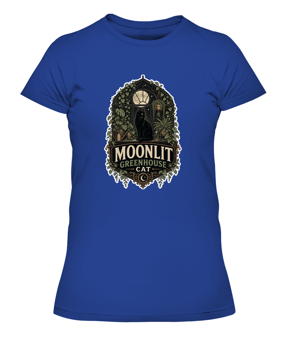Moonlit Greenhouse Cat Ladies T-Shirt | Black Cat Lover Gift