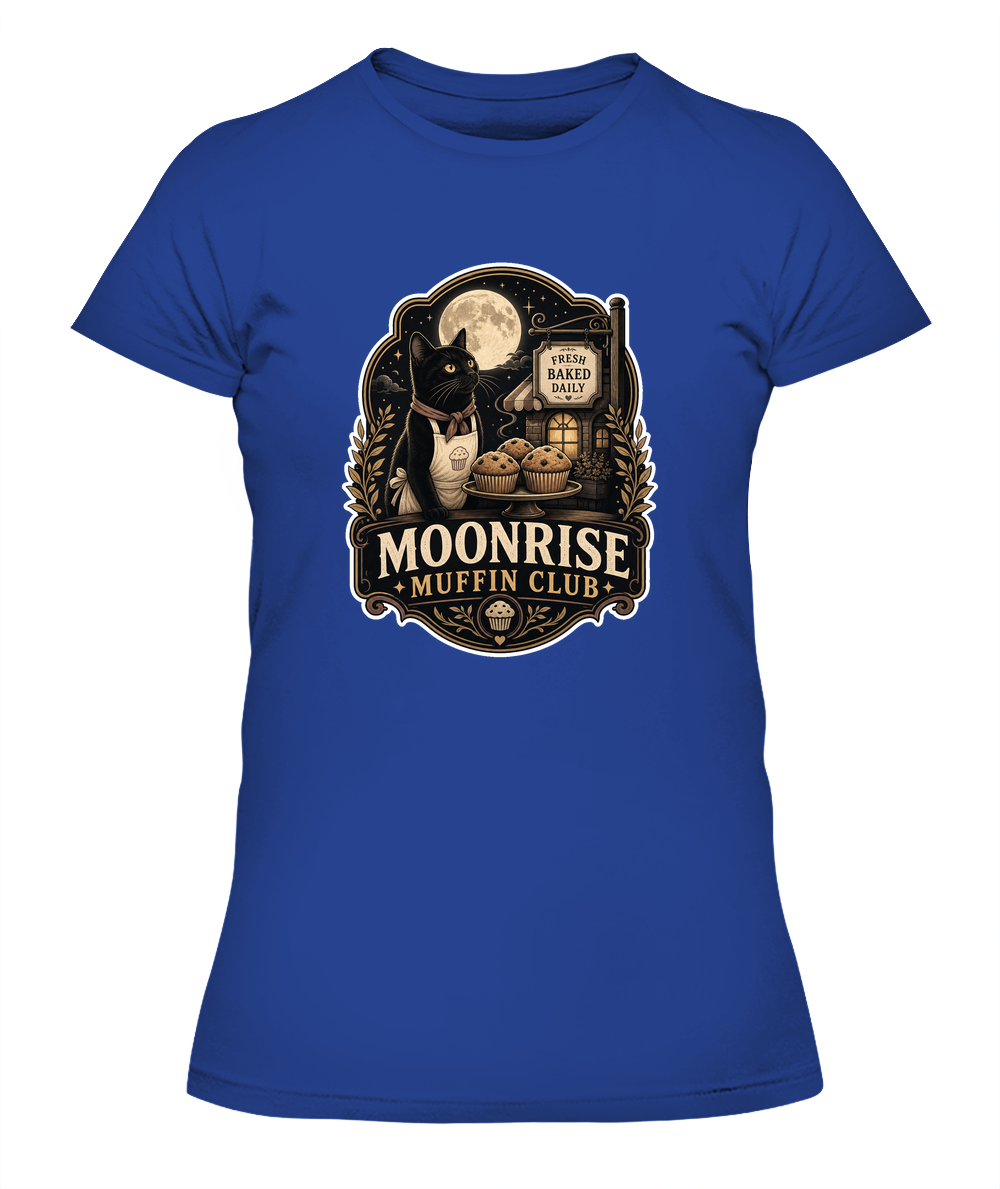 Moonrise Muffin Club Ladies T-Shirt | Black Cat Lover Gift