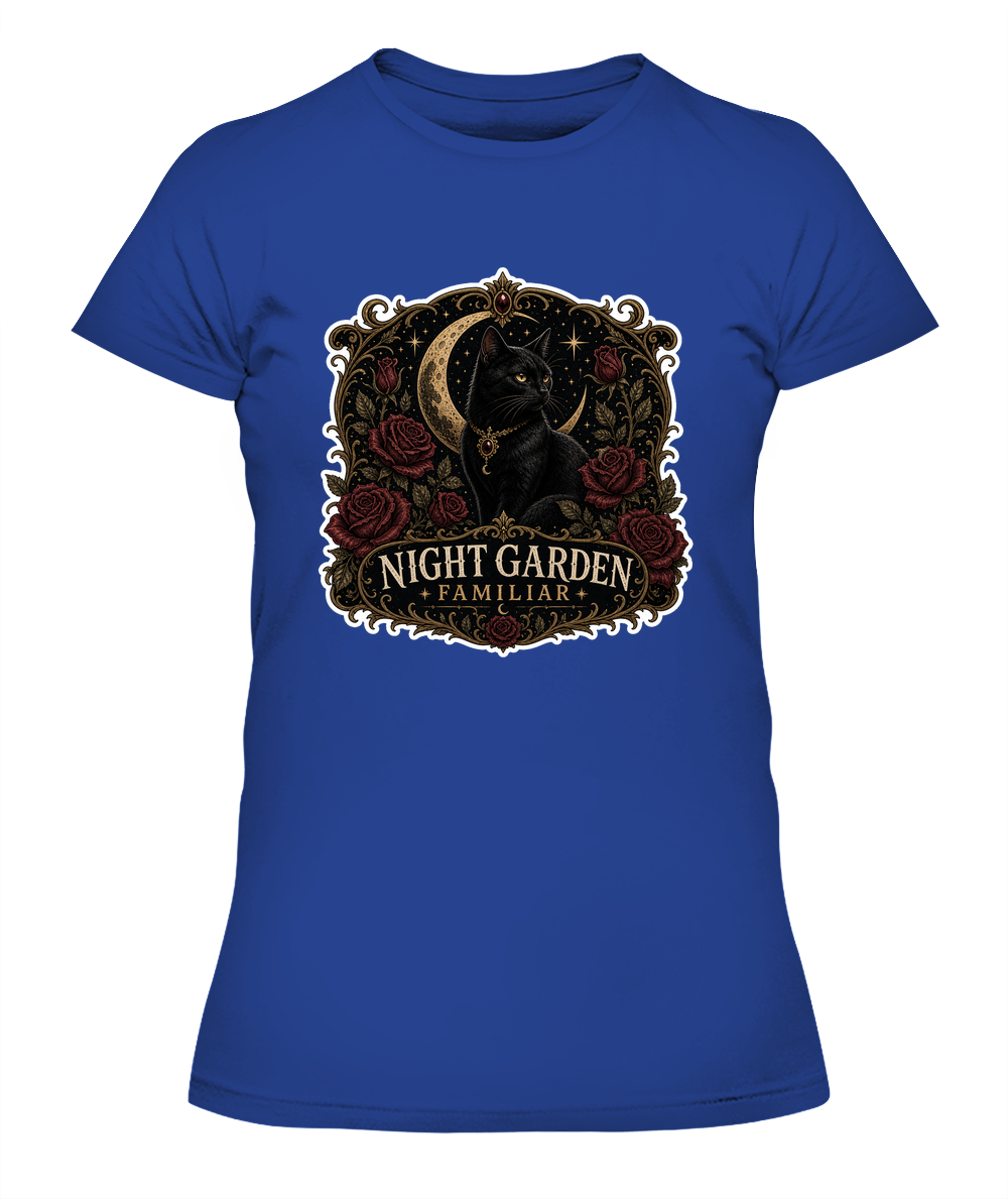 Night Garden Familiar Ladies T-Shirt | Black Cat Lover Gift