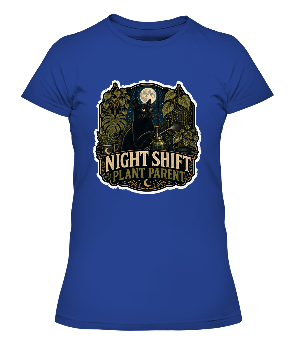 Night Shift Plant Parent Ladies T-Shirt | Black Cat Lover Gift