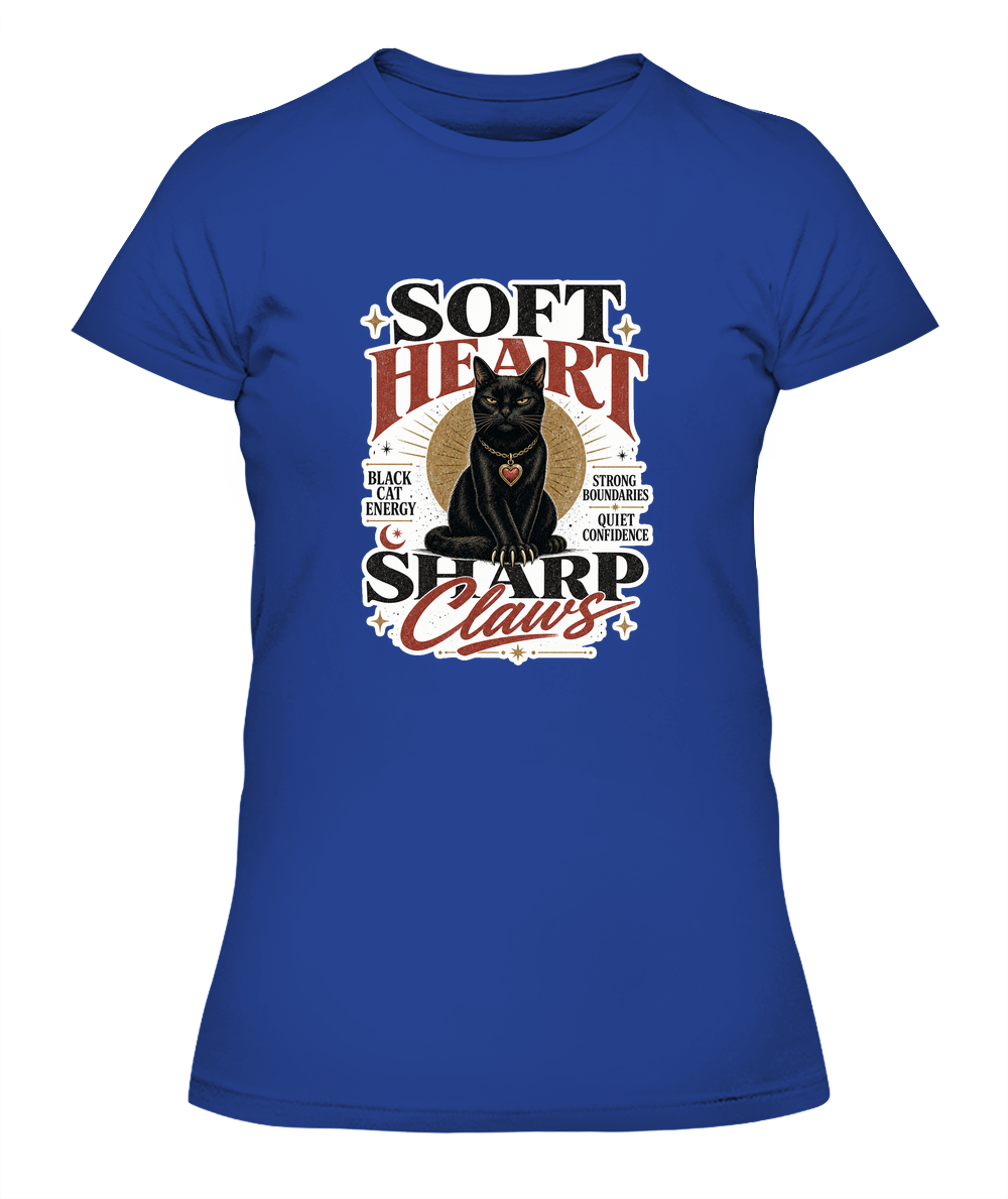 Soft Heart Sharp Claws Ladies T-Shirt | Black Cat Lover Gift
