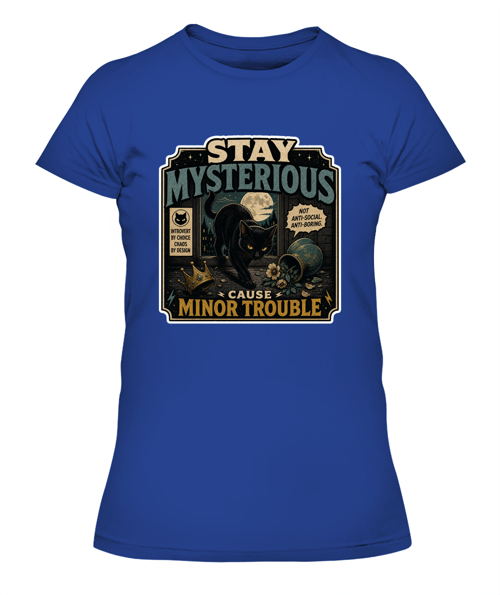 Stay Mysterious Cause Minor Trouble Ladies T-Shirt | Black Cat Lover Gift