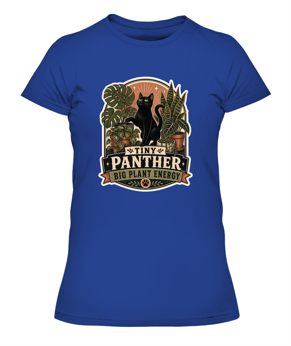 Tiny Panther Big Plant Energy Ladies T-Shirt | Black Cat Lover Gift