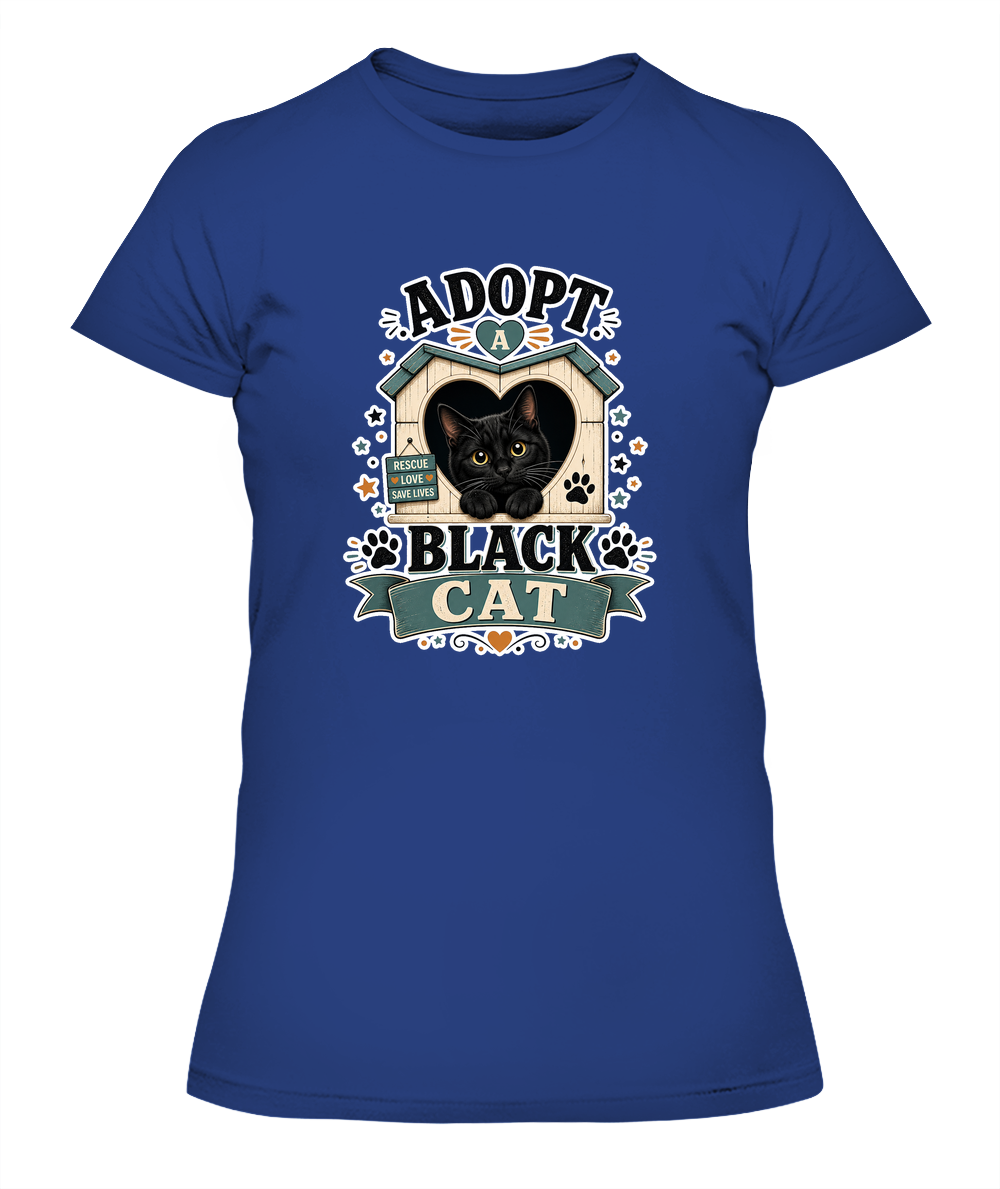 Adopt a Black Cat Ladies T-Shirt | Black Cat Lover Gift