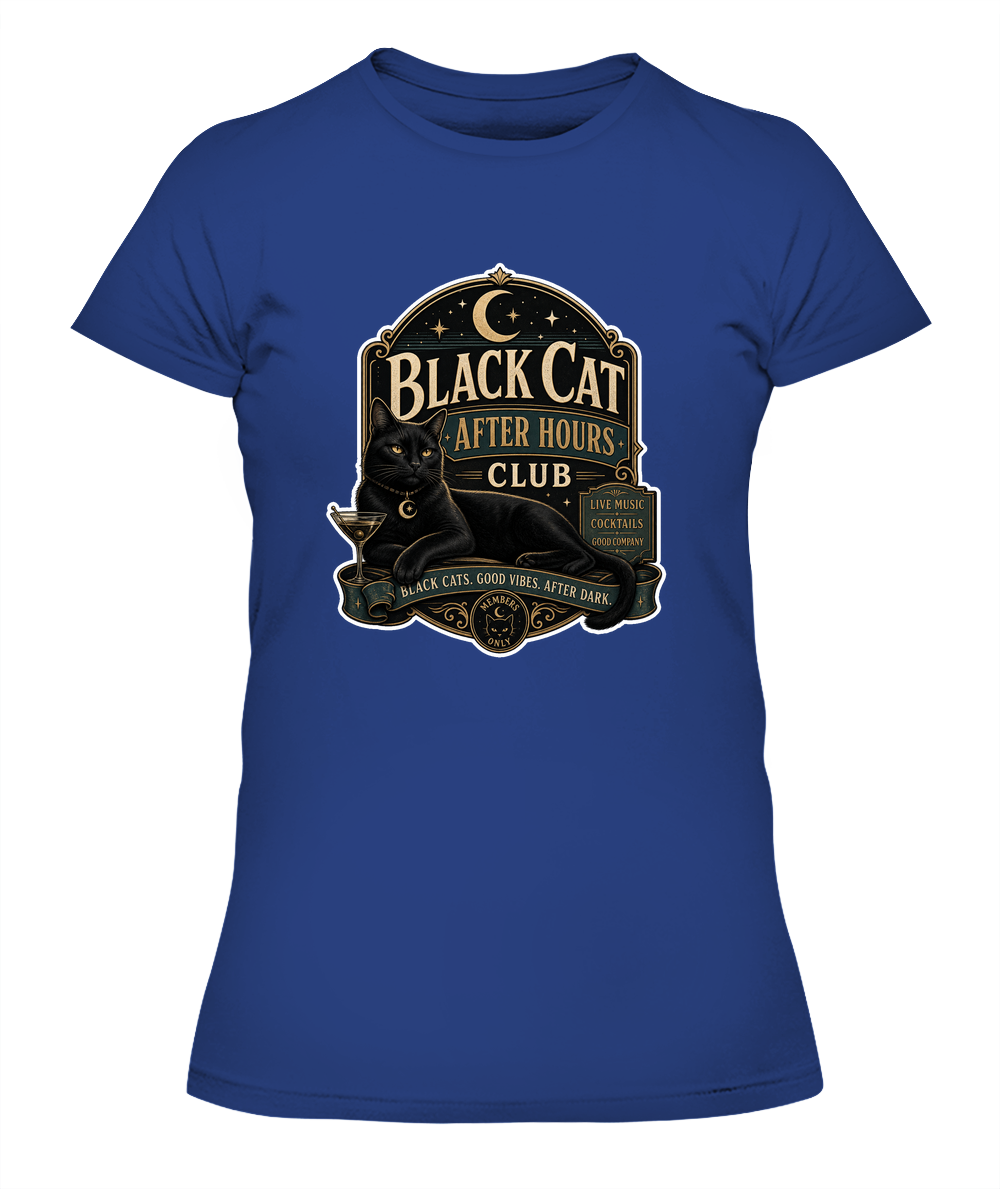 Black Cat After Hours Club Ladies T-Shirt | Black Cat Lover Gift