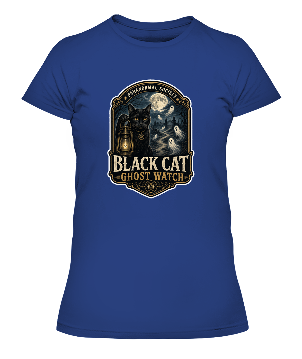 Black Cat Ghost Watch Ladies T-Shirt | Black Cat Lover Gift