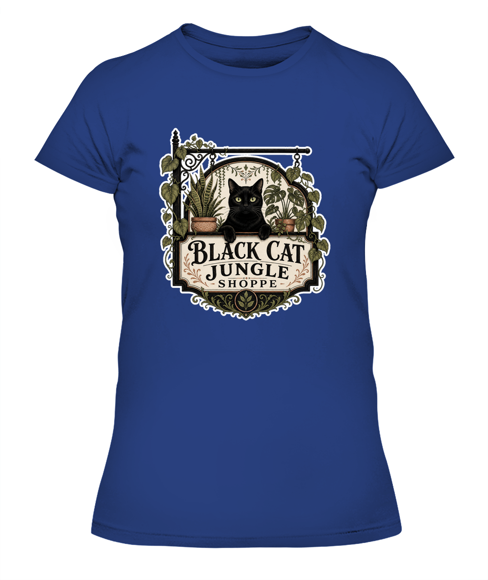 Black Cat Jungle Shoppe Ladies T-Shirt | Black Cat Lover Gift