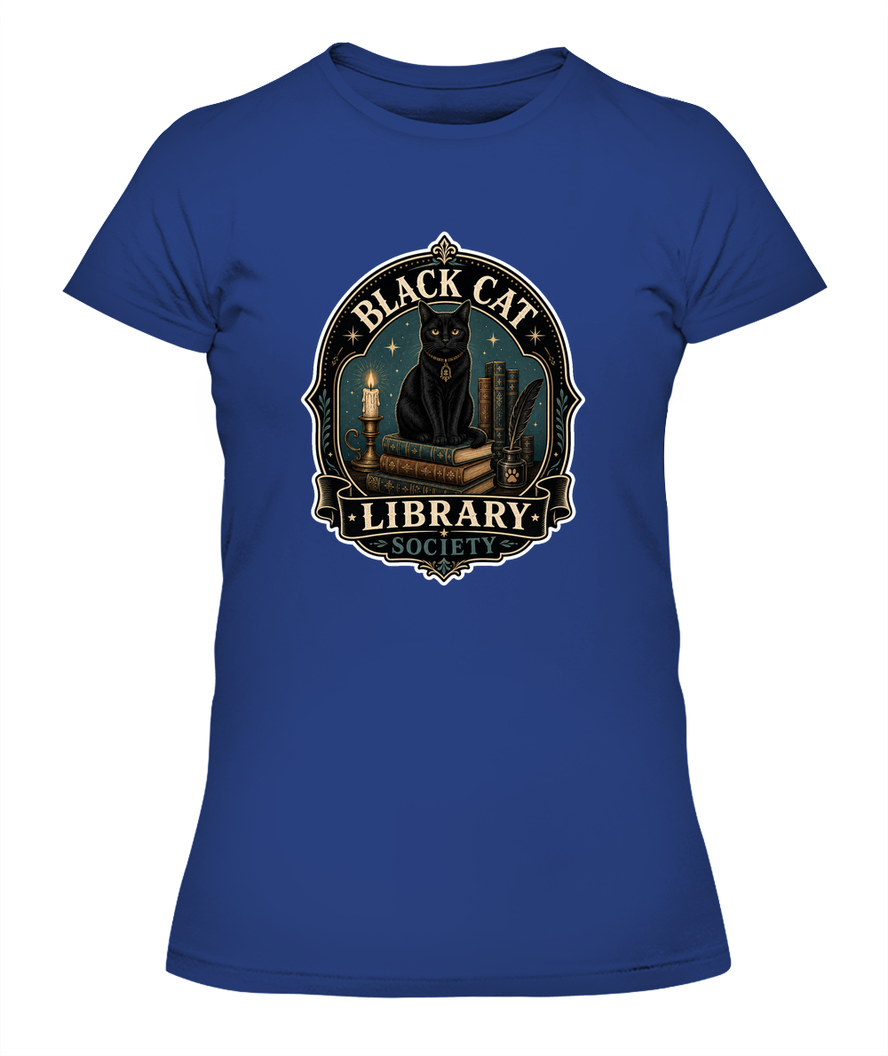 Black Cat Library Society Ladies T-Shirt | Black Cat Lover Gift