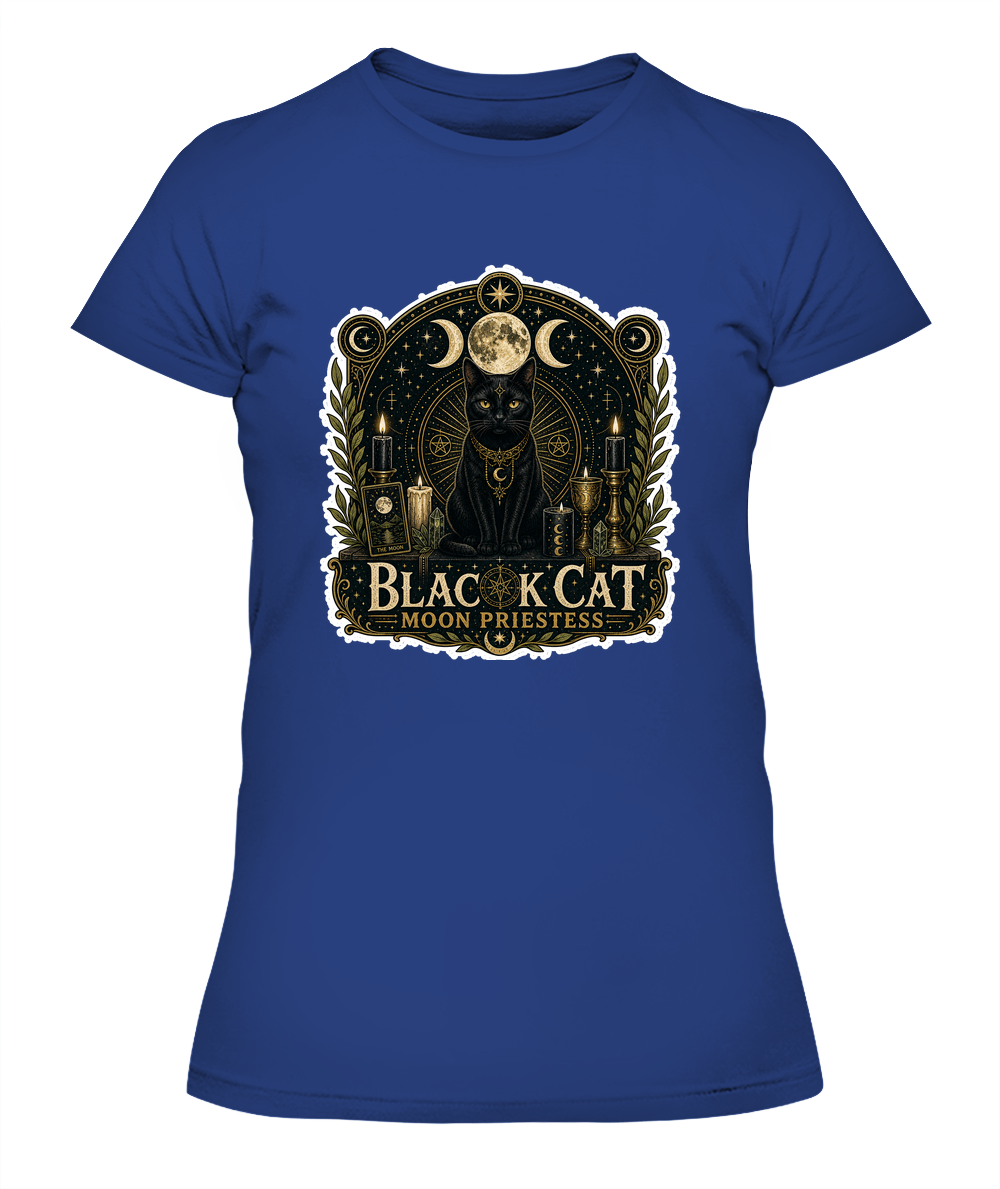 Black Cat Moon Priestess Ladies T-Shirt | Black Cat Lover Gift