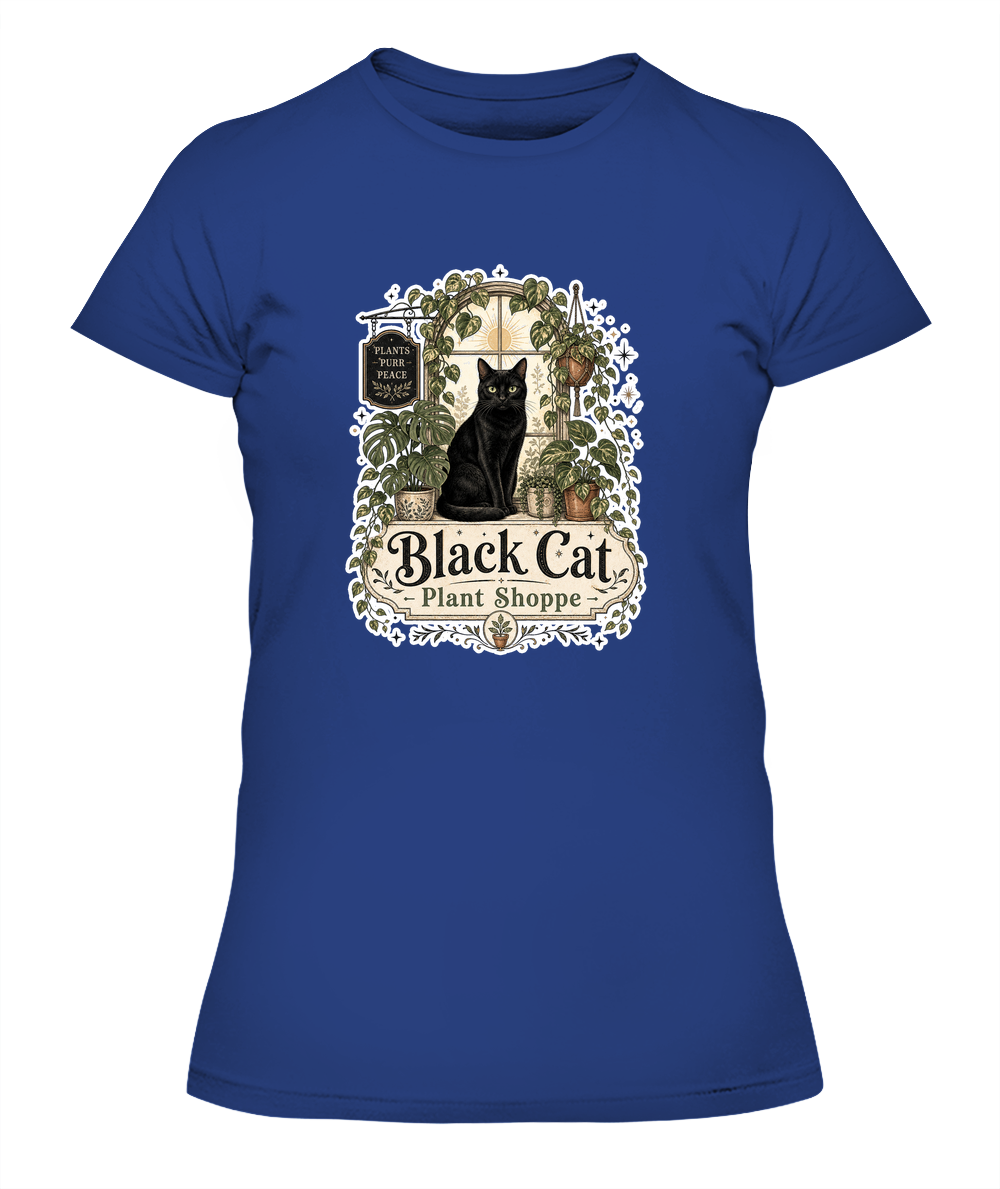 Black Cat Plant Shoppe Ladies T-Shirt | Black Cat Lover Gift