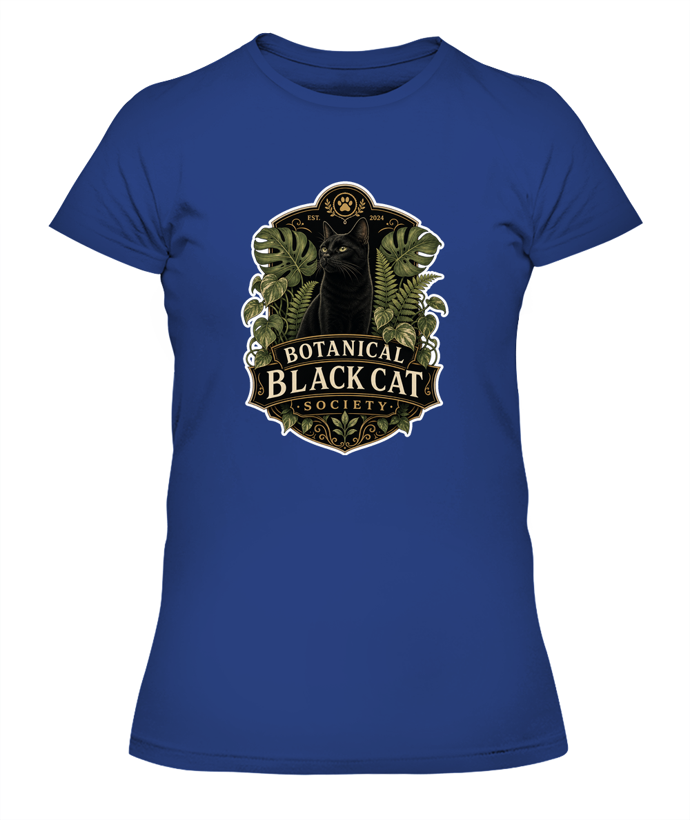 Botanical Black Cat Society Ladies T-Shirt | Black Cat Lover Gift