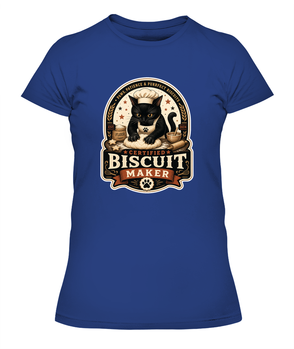 Certified Biscuit Maker Ladies T-Shirt | Black Cat Lover Gift