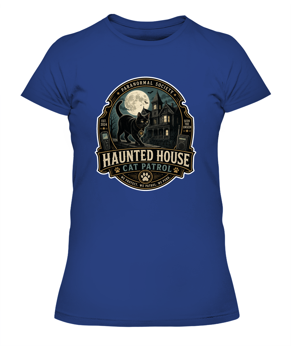 Haunted House Cat Patrol Ladies T-Shirt | Black Cat Lover Gift