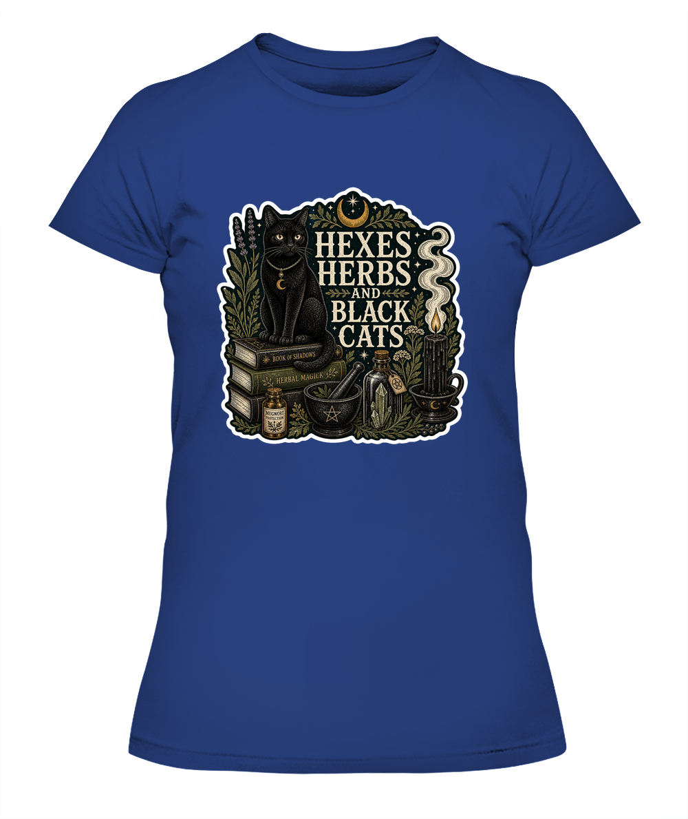 Hexes Herbs and Black Cats Ladies T-Shirt | Black Cat Lover Gift