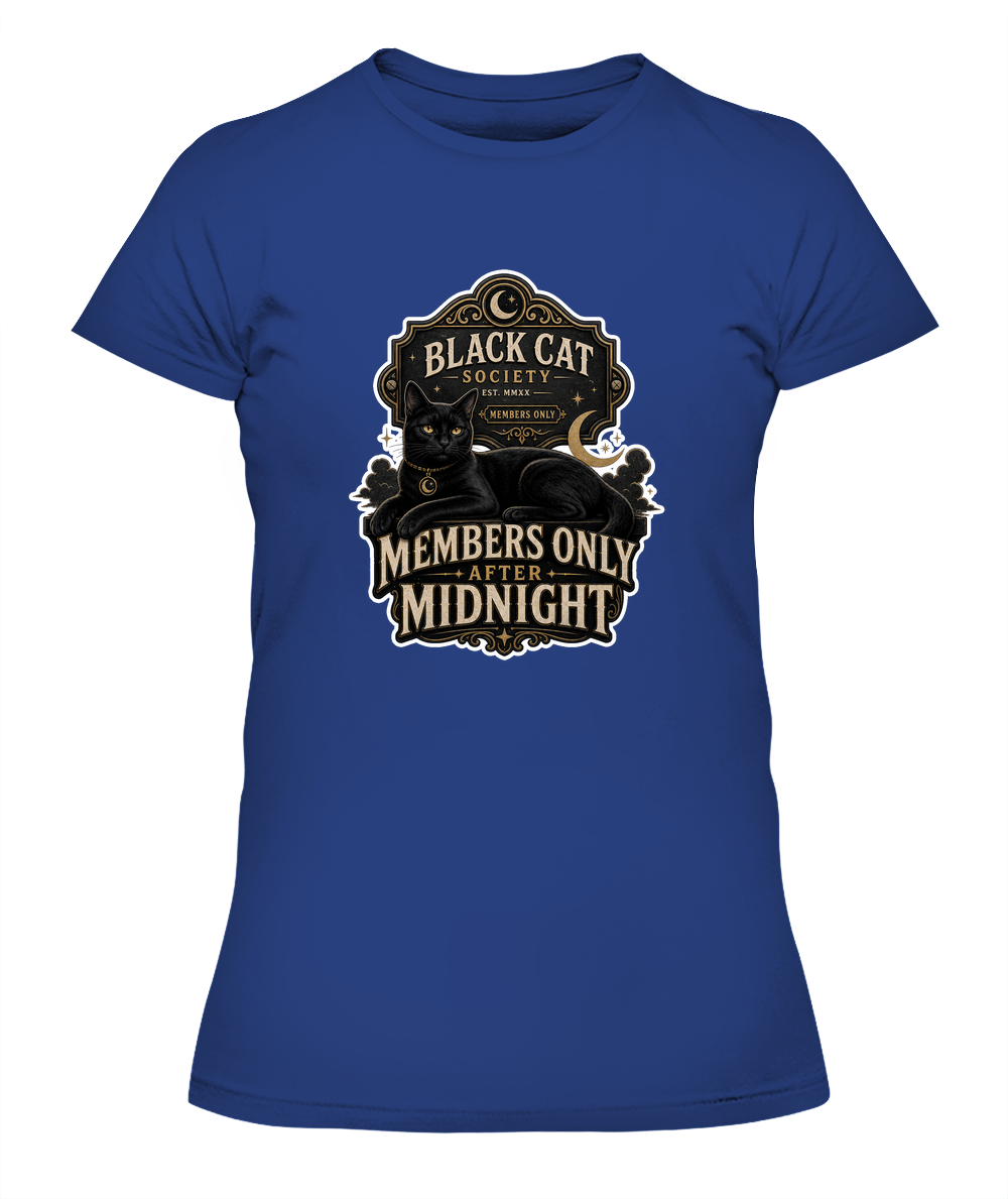 Members Only After Midnight Ladies T-Shirt | Black Cat Lover Gift