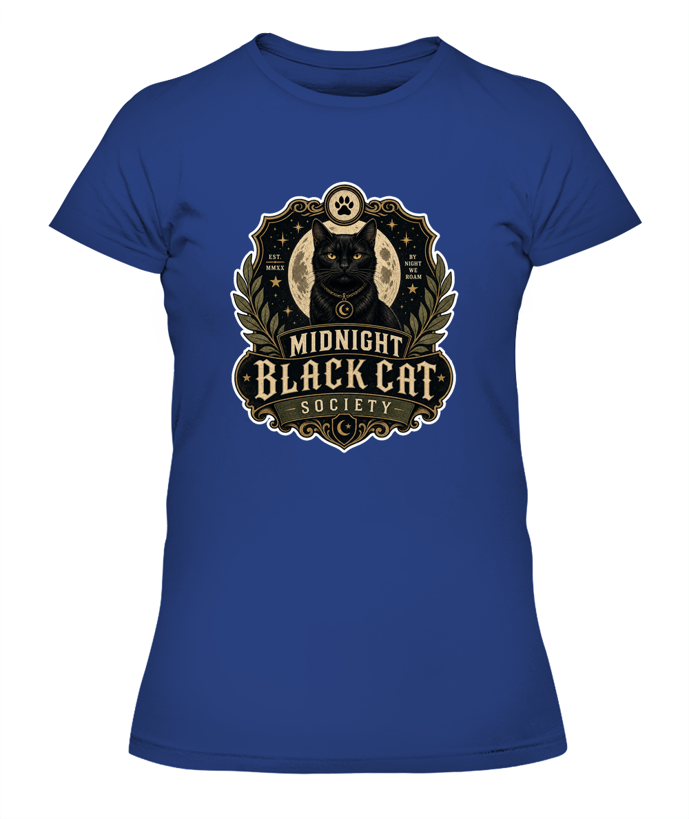 Midnight Black Cat Society Ladies T-Shirt | Black Cat Lover Gift