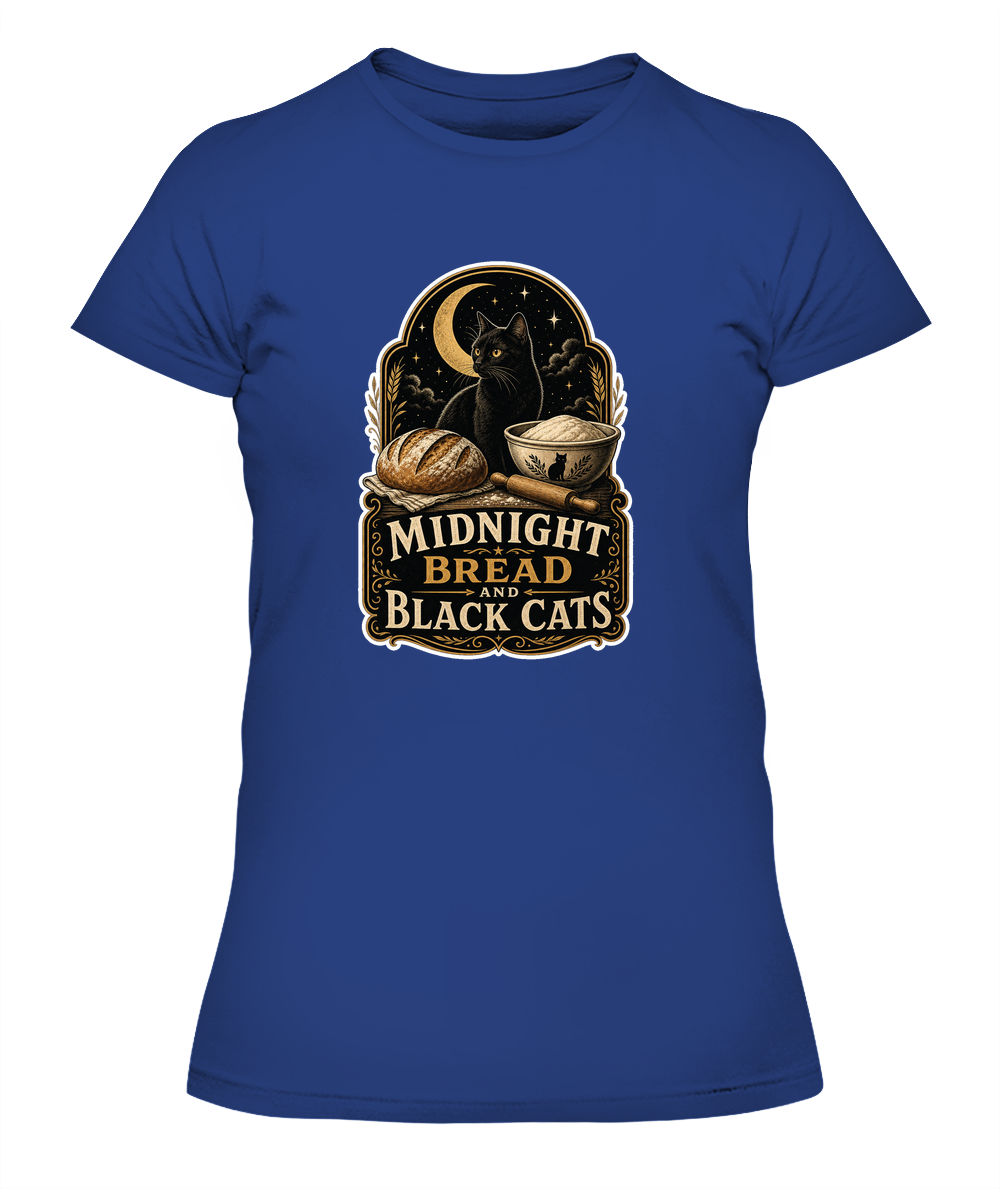 Midnight Bread and Black Cats Ladies T-Shirt | Black Cat Lover Gift
