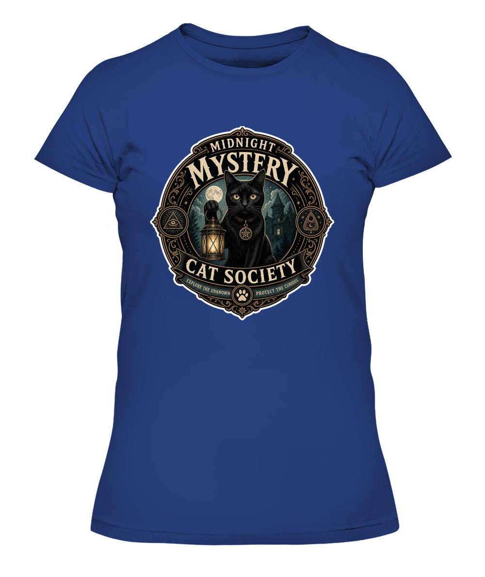 Midnight Mystery Cat Society Ladies T-Shirt | Black Cat Lover Gift