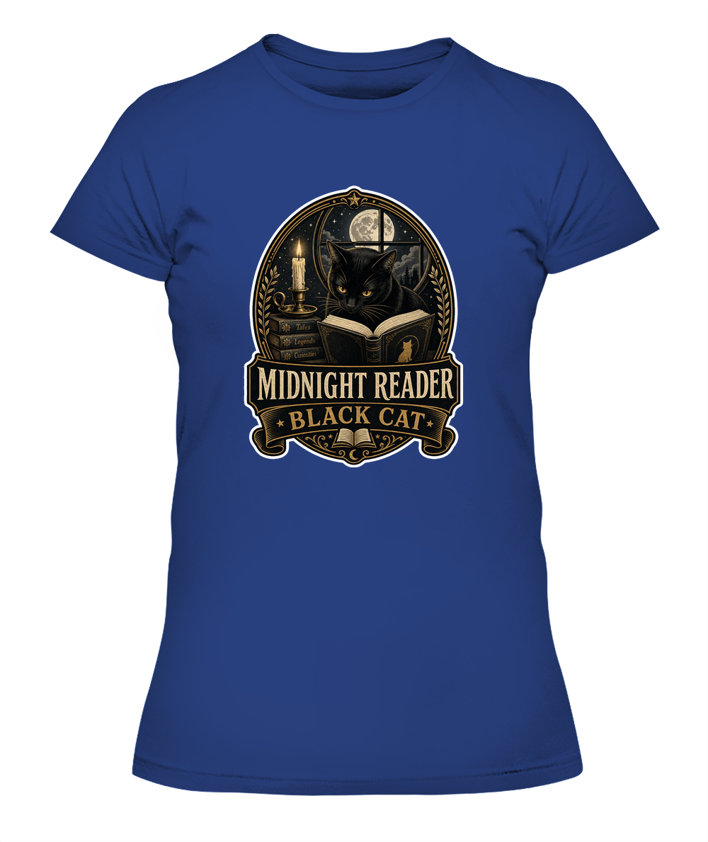 Midnight Reader Black Cat Ladies T-Shirt | Black Cat Lover Gift