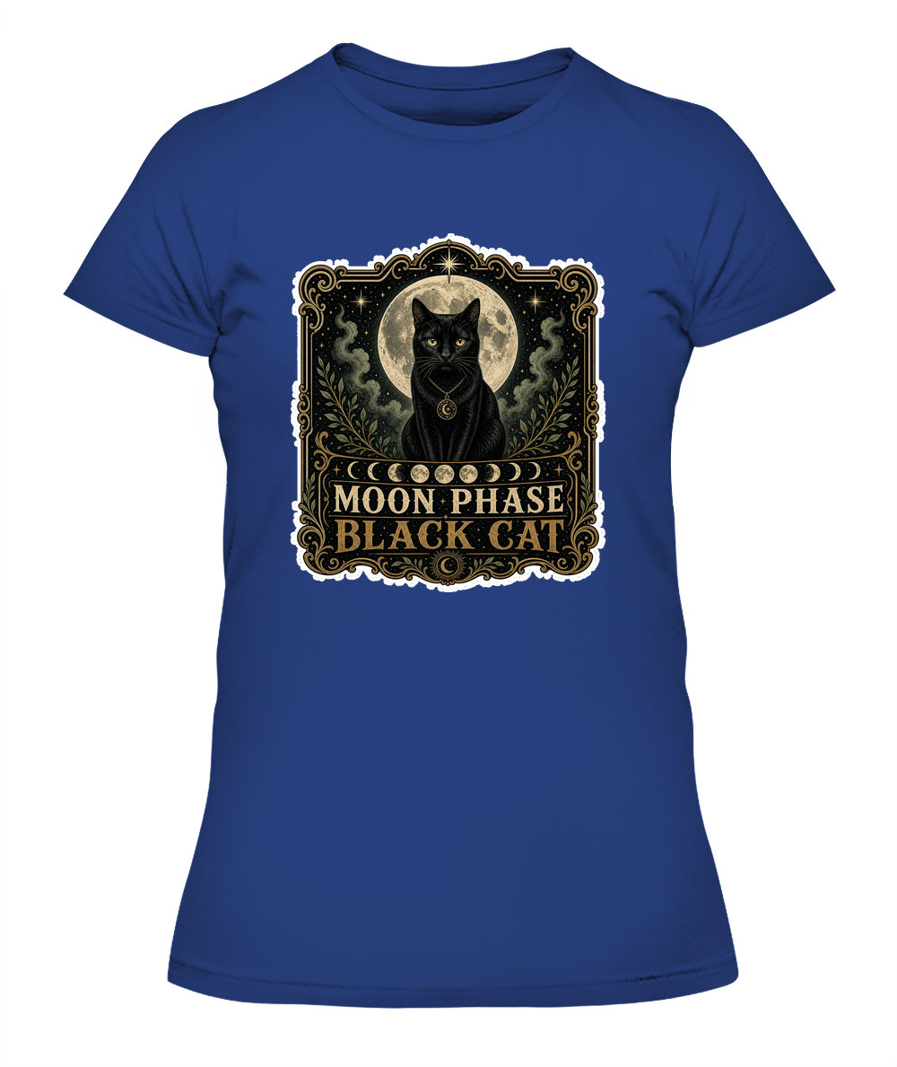 Moon Phase Black Cat Ladies T-Shirt | Black Cat Lover Gift
