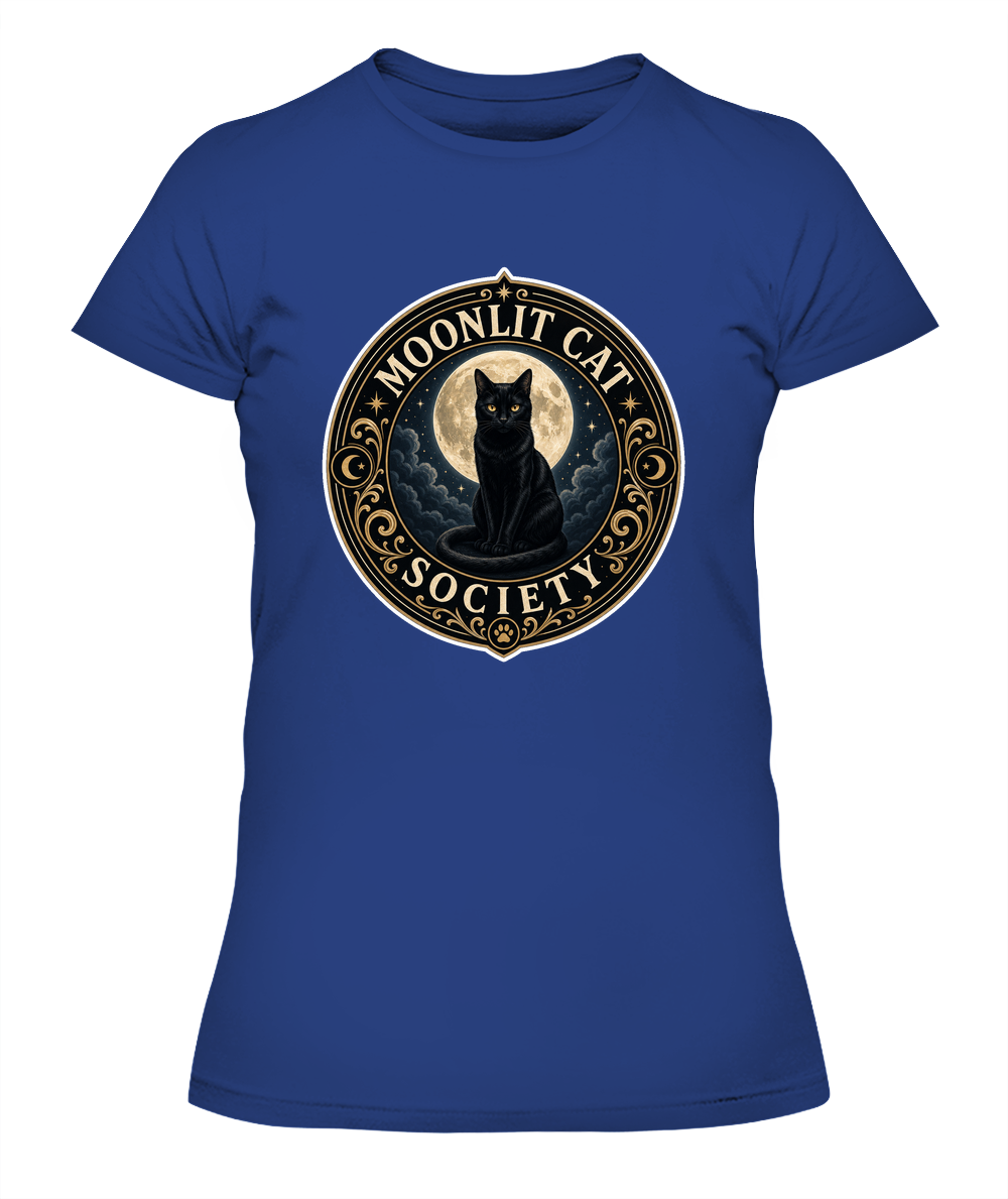 Moonlit Cat Society Ladies T-Shirt | Black Cat Lover Gift