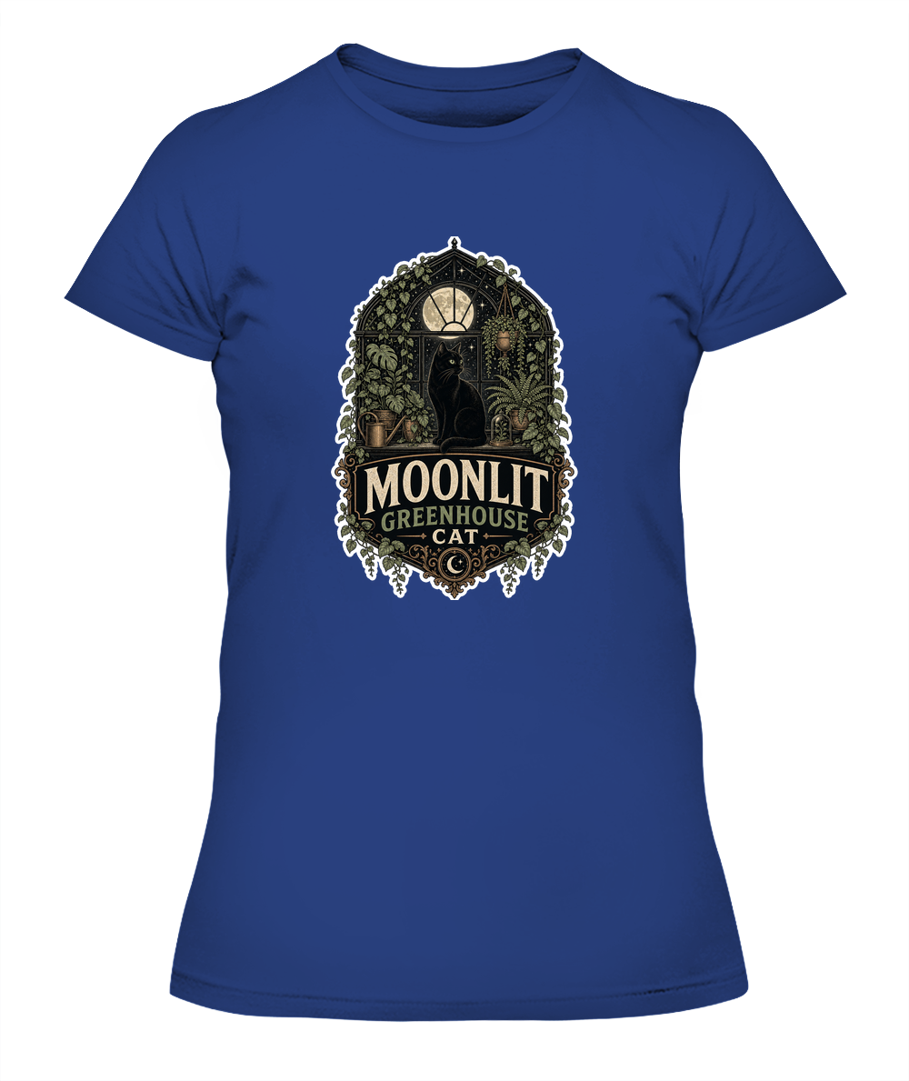 Moonlit Greenhouse Cat Ladies T-Shirt | Black Cat Lover Gift