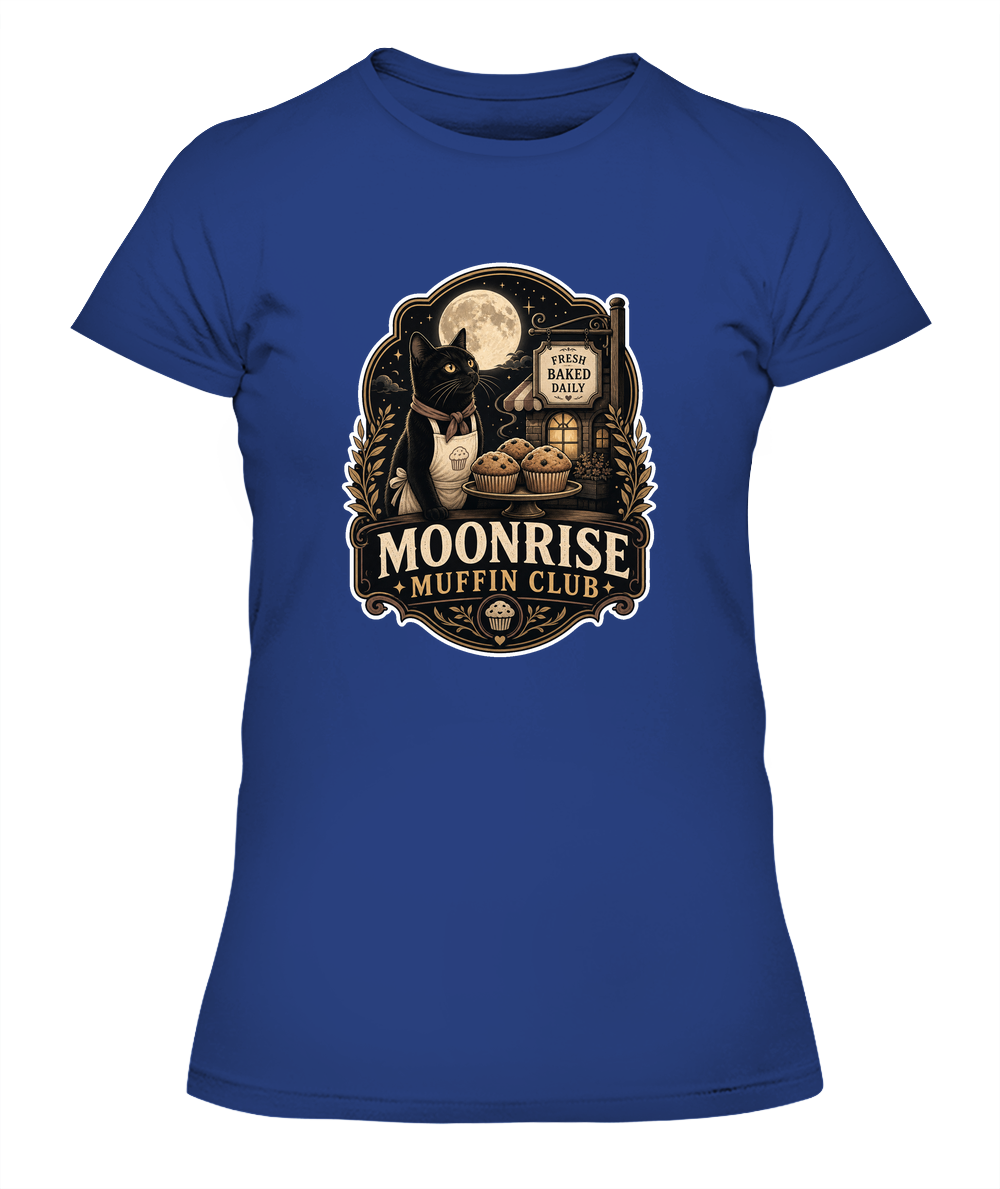 Moonrise Muffin Club Ladies T-Shirt | Black Cat Lover Gift