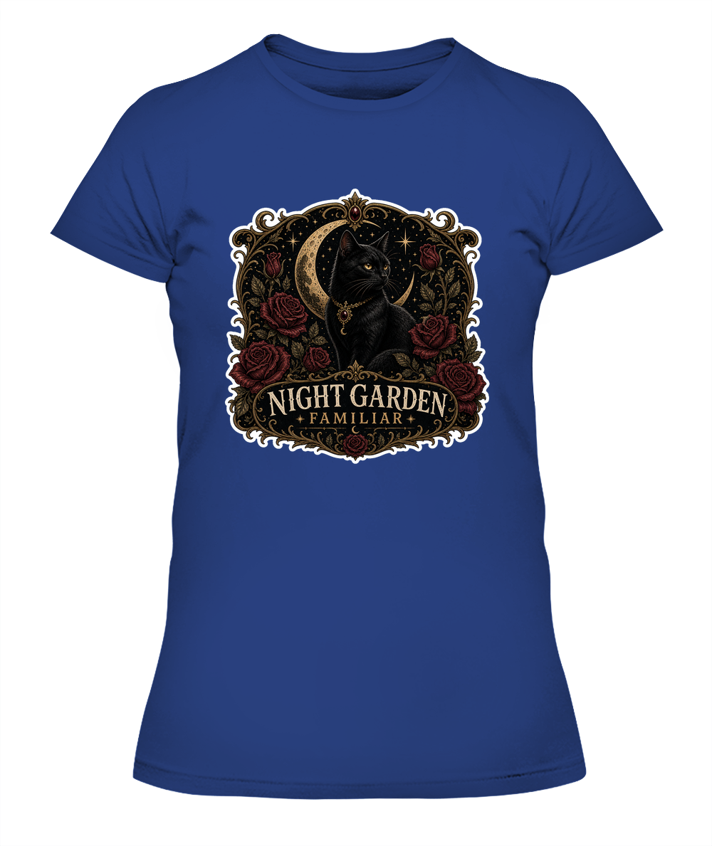 Night Garden Familiar Ladies T-Shirt | Black Cat Lover Gift