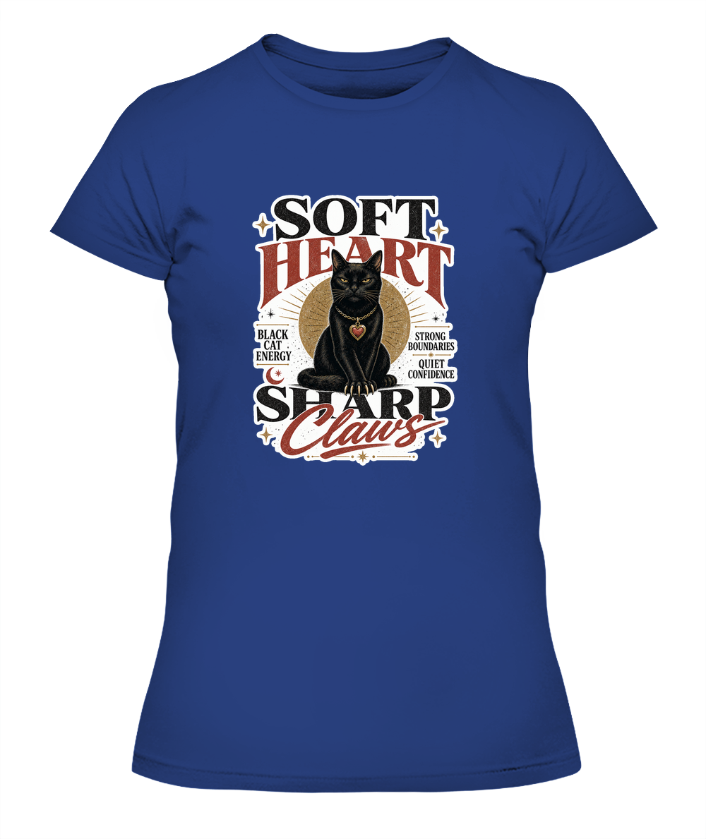 Soft Heart Sharp Claws Ladies T-Shirt | Black Cat Lover Gift