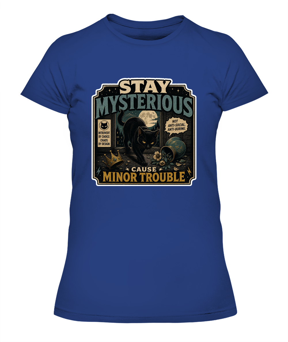 Stay Mysterious Cause Minor Trouble Ladies T-Shirt | Black Cat Lover Gift