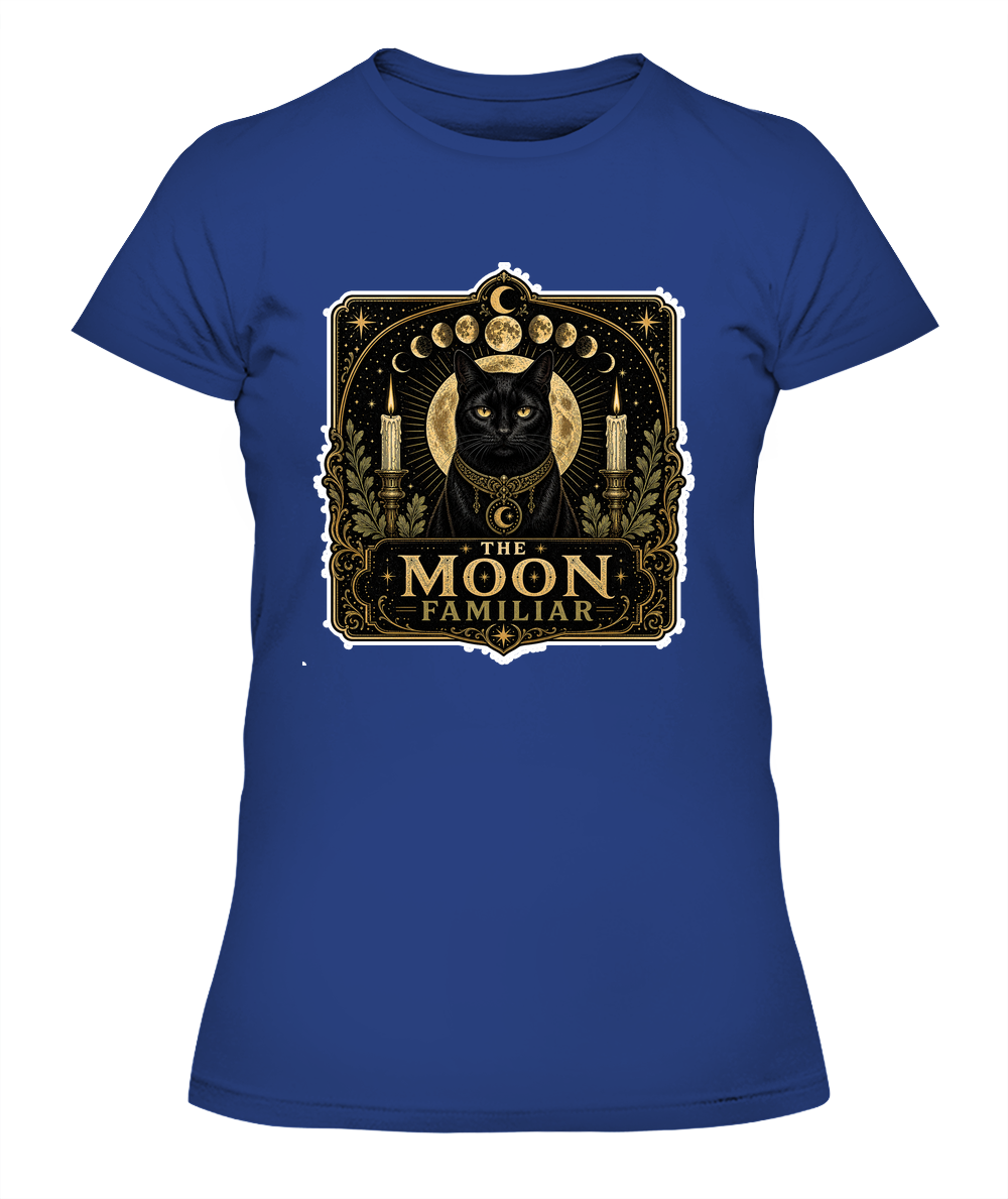 The Moon Familiar Ladies T-Shirt | Black Cat Lover Gift