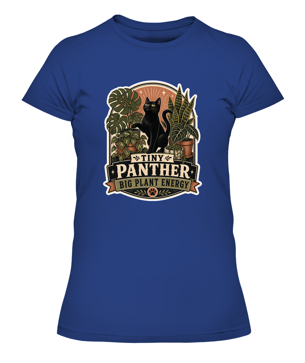 Tiny Panther Big Plant Energy Ladies T-Shirt | Black Cat Lover Gift