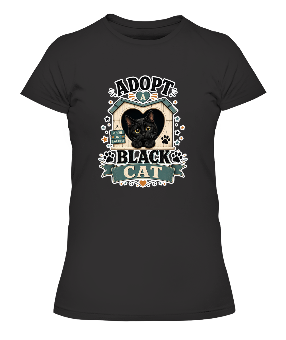 Adopt a Black Cat Ladies T-Shirt | Black Cat Lover Gift