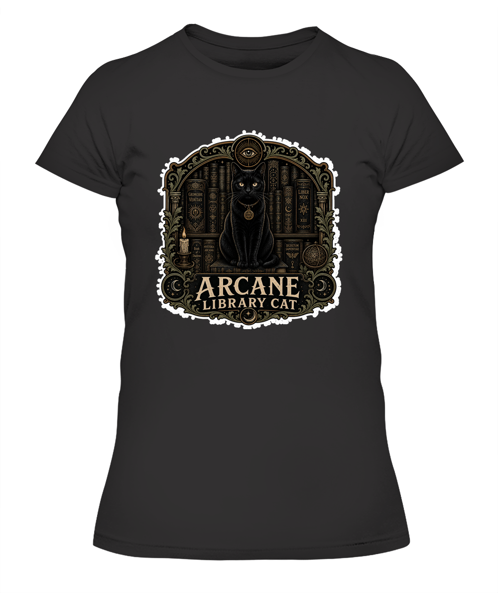 Arcane Library Cat Ladies T-Shirt | Black Cat Lover Gift