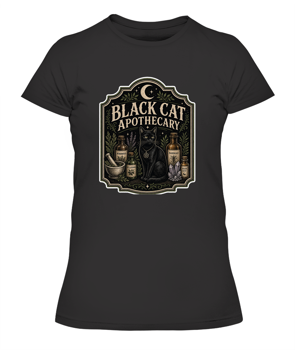 Black Cat Apothecary Ladies T-Shirt | Black Cat Lover Gift
