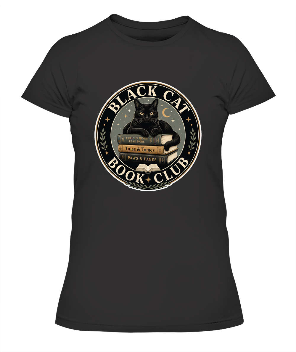 Black Cat Book Club Ladies T-Shirt | Black Cat Lover Gift