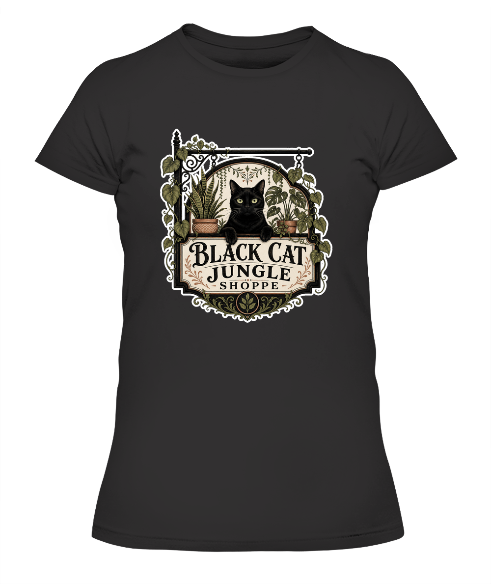 Black Cat Jungle Shoppe Ladies T-Shirt | Black Cat Lover Gift