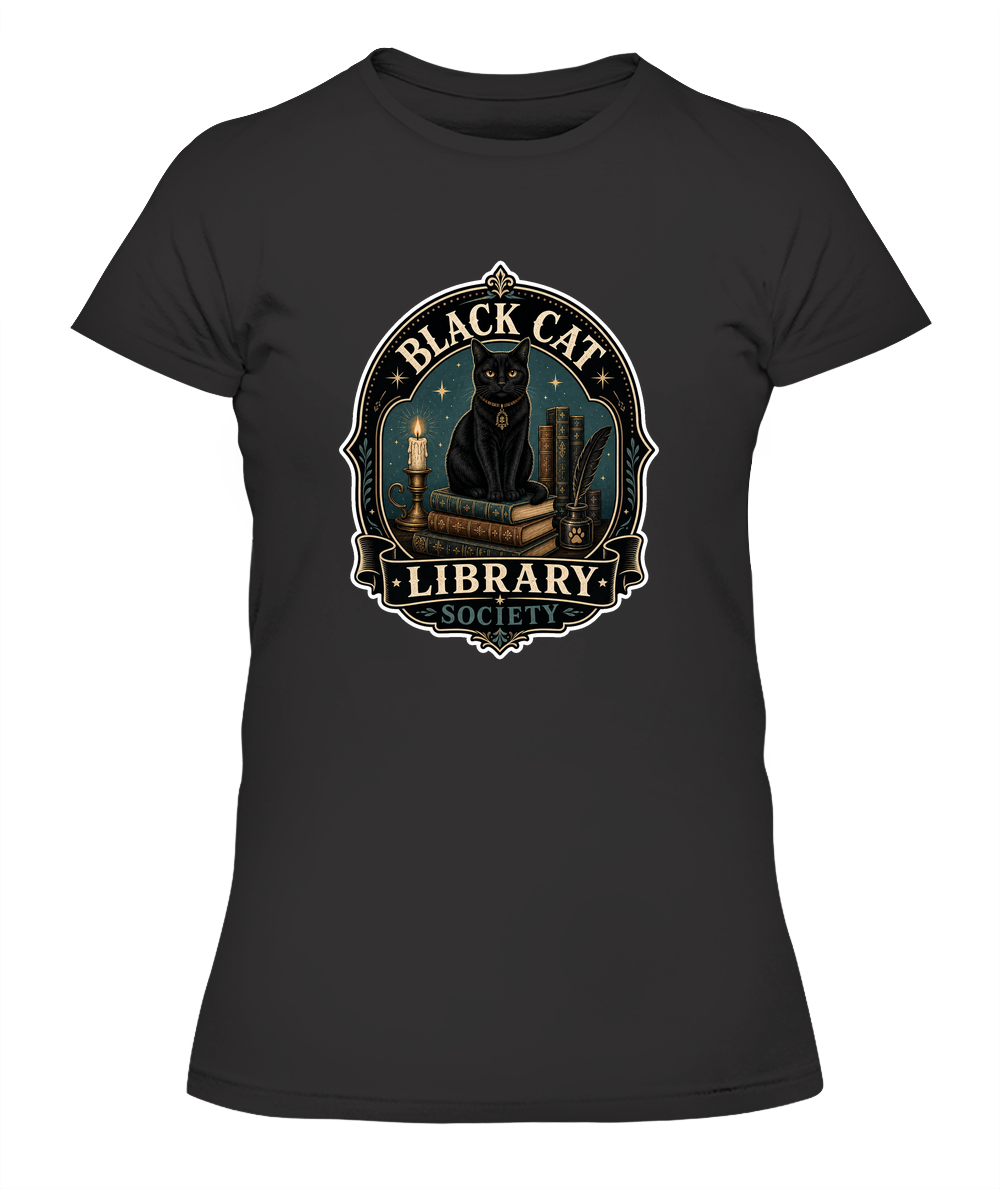 Black Cat Library Society Ladies T-Shirt | Black Cat Lover Gift