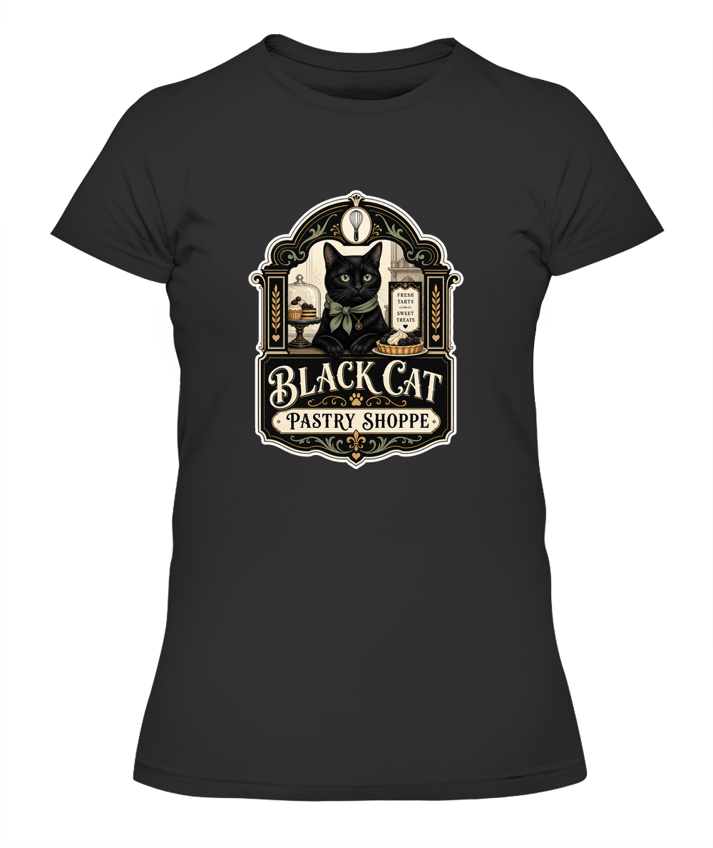 Black Cat Pastry Shoppe Ladies T-Shirt | Black Cat Lover Gift