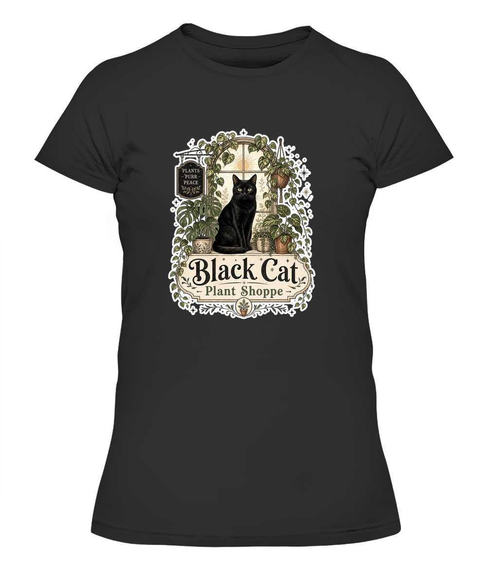 Black Cat Plant Shoppe Ladies T-Shirt | Black Cat Lover Gift