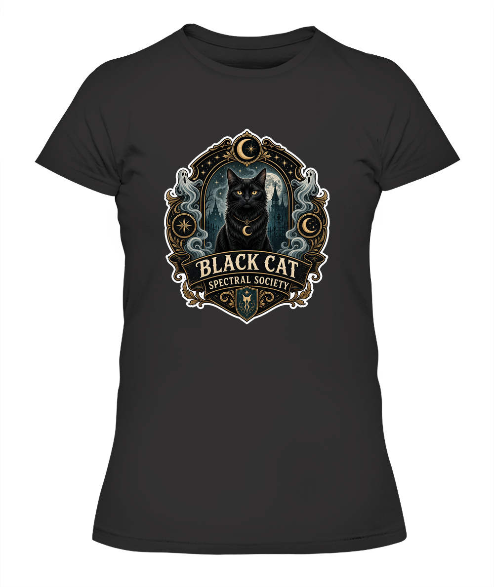 Black Cat Spectral Society Ladies T-Shirt | Black Cat Lover Gift