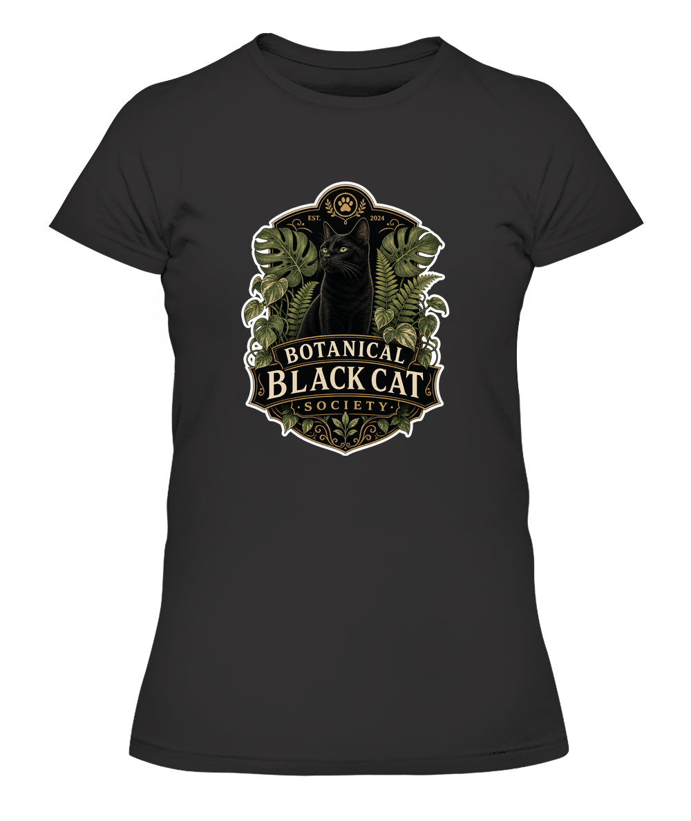 Botanical Black Cat Society Ladies T-Shirt | Black Cat Lover Gift